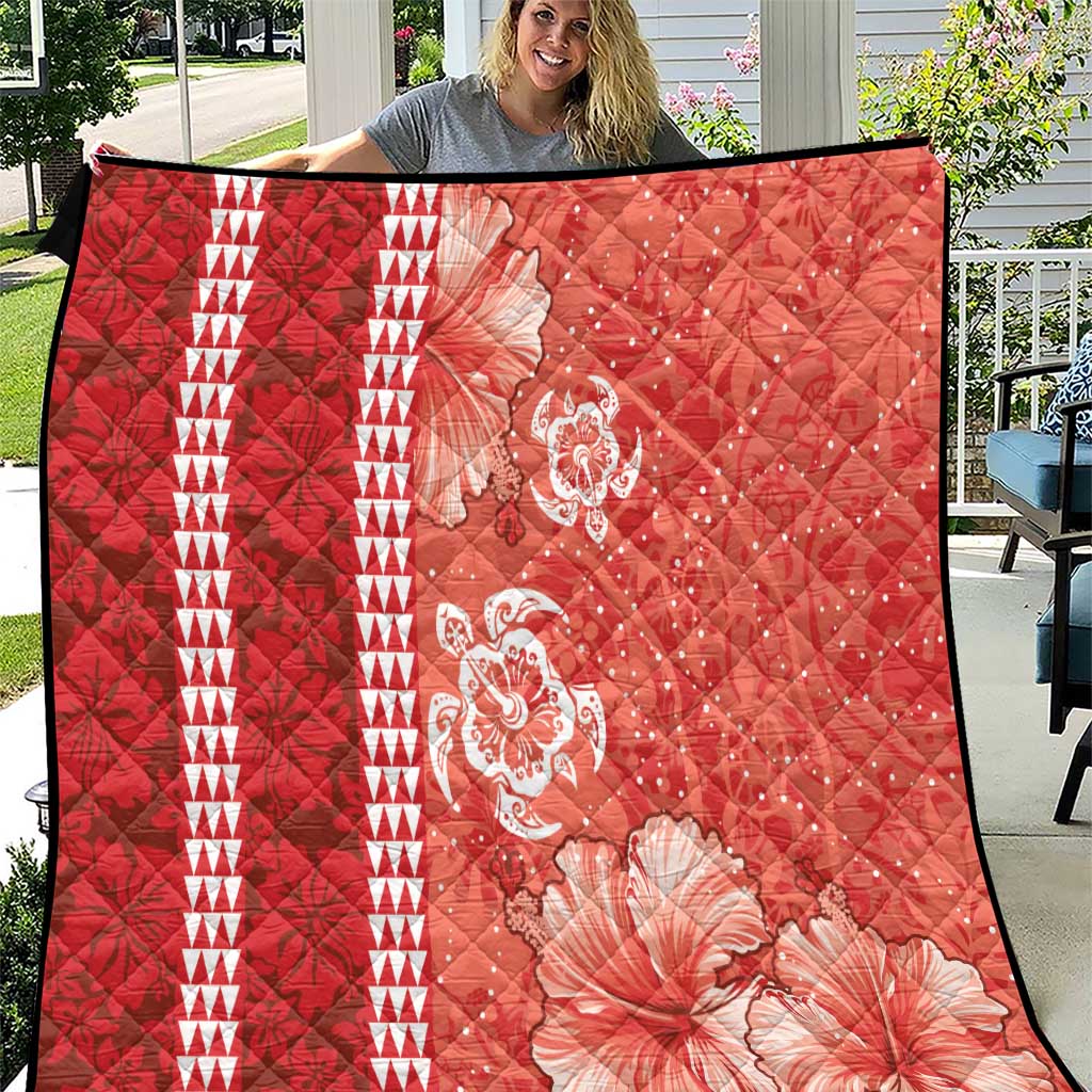 Red Hibiscus Turle Quilt Hawaiian Style Tribal Tapa Pattern