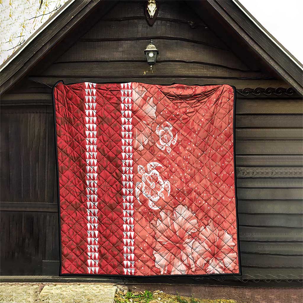 Red Hibiscus Turle Quilt Hawaiian Style Tribal Tapa Pattern