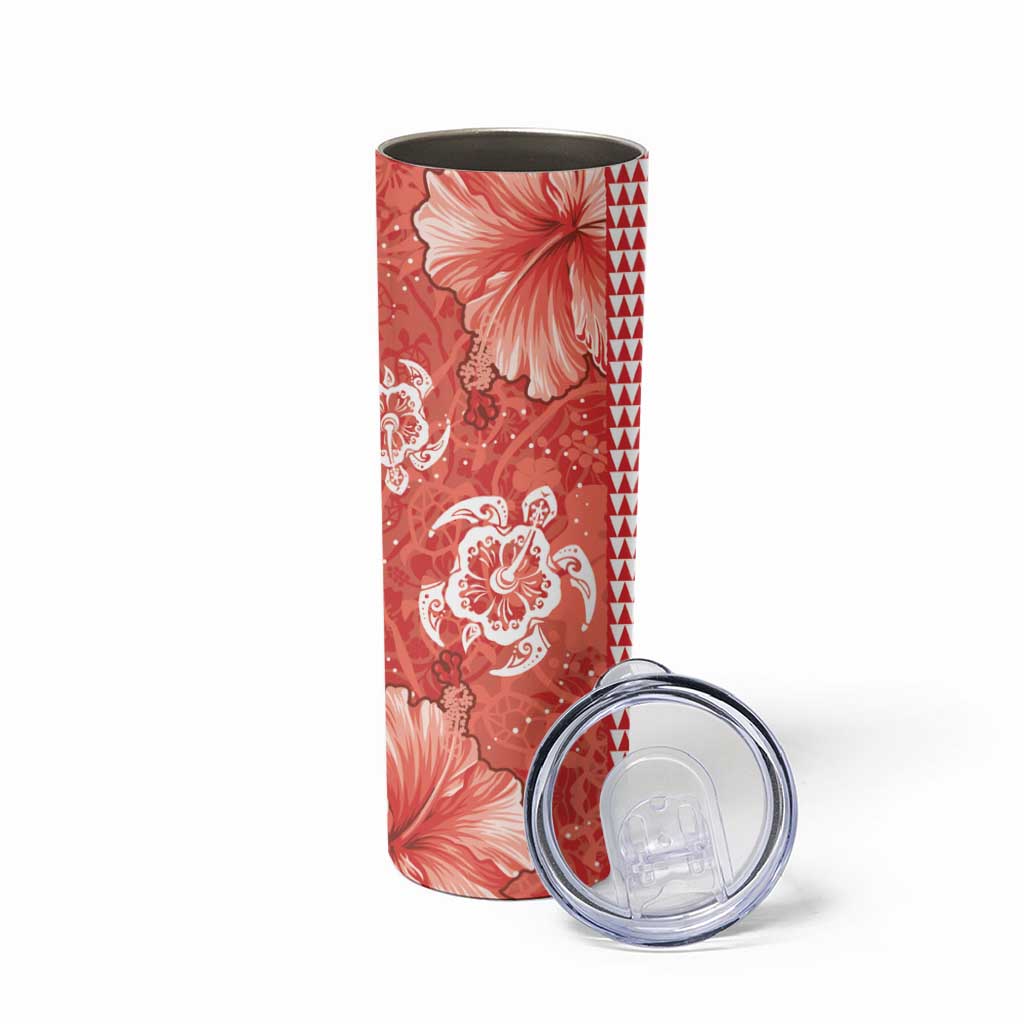 Red Hibiscus Turle Skinny Tumbler Hawaiian Style Tribal Tapa Pattern