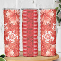 Red Hibiscus Turle Skinny Tumbler Hawaiian Style Tribal Tapa Pattern