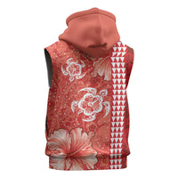 Red Hibiscus Turle Sleeveless Hoodie Hawaiian Style Tribal Tapa Pattern - Polynesian Pride