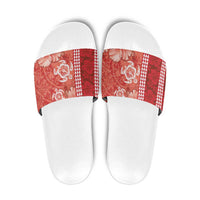 Red Hibiscus Turle Slide Sandals Hawaiian Style Tribal Tapa Pattern - Polynesian Pride