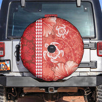 Red Hibiscus Turle Spare Tire Cover Hawaiian Style Tribal Tapa Pattern