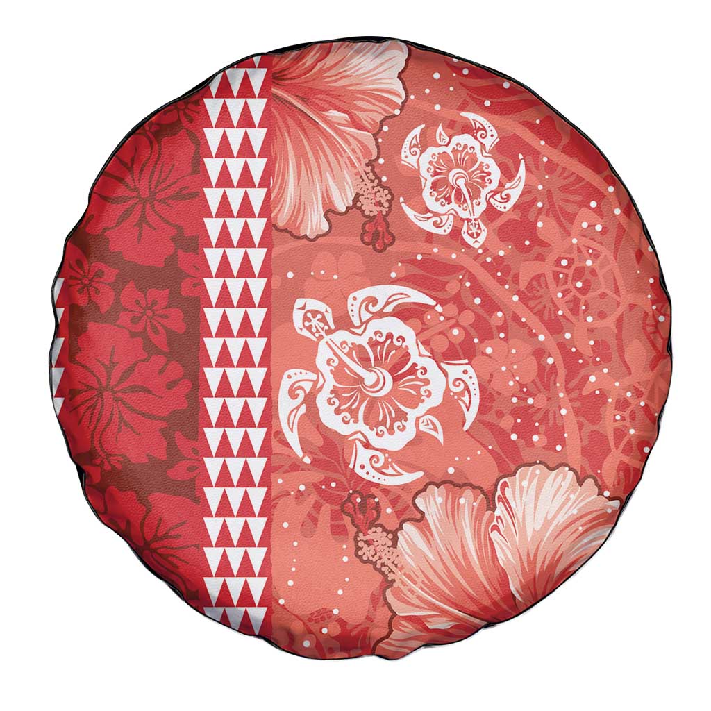Red Hibiscus Turle Spare Tire Cover Hawaiian Style Tribal Tapa Pattern