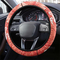 Red Hibiscus Turle Steering Wheel Cover Hawaiian Style Tribal Tapa Pattern