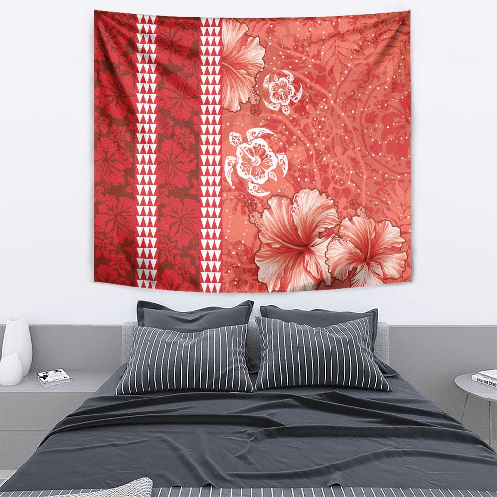 Red Hibiscus Turle Tapestry Hawaiian Style Tribal Tapa Pattern