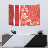 Red Hibiscus Turle Tapestry Hawaiian Style Tribal Tapa Pattern