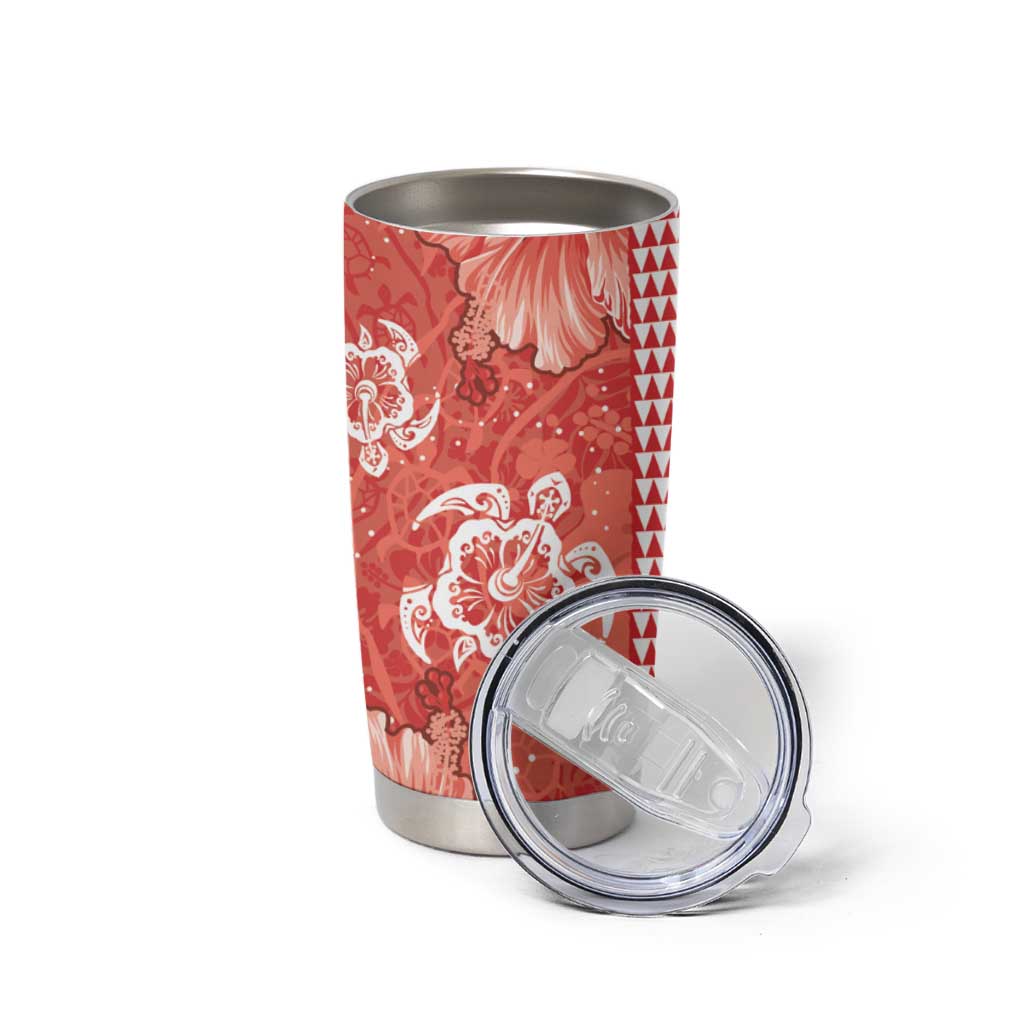 Red Hibiscus Turle Tumbler Cup Hawaiian Style Tribal Tapa Pattern