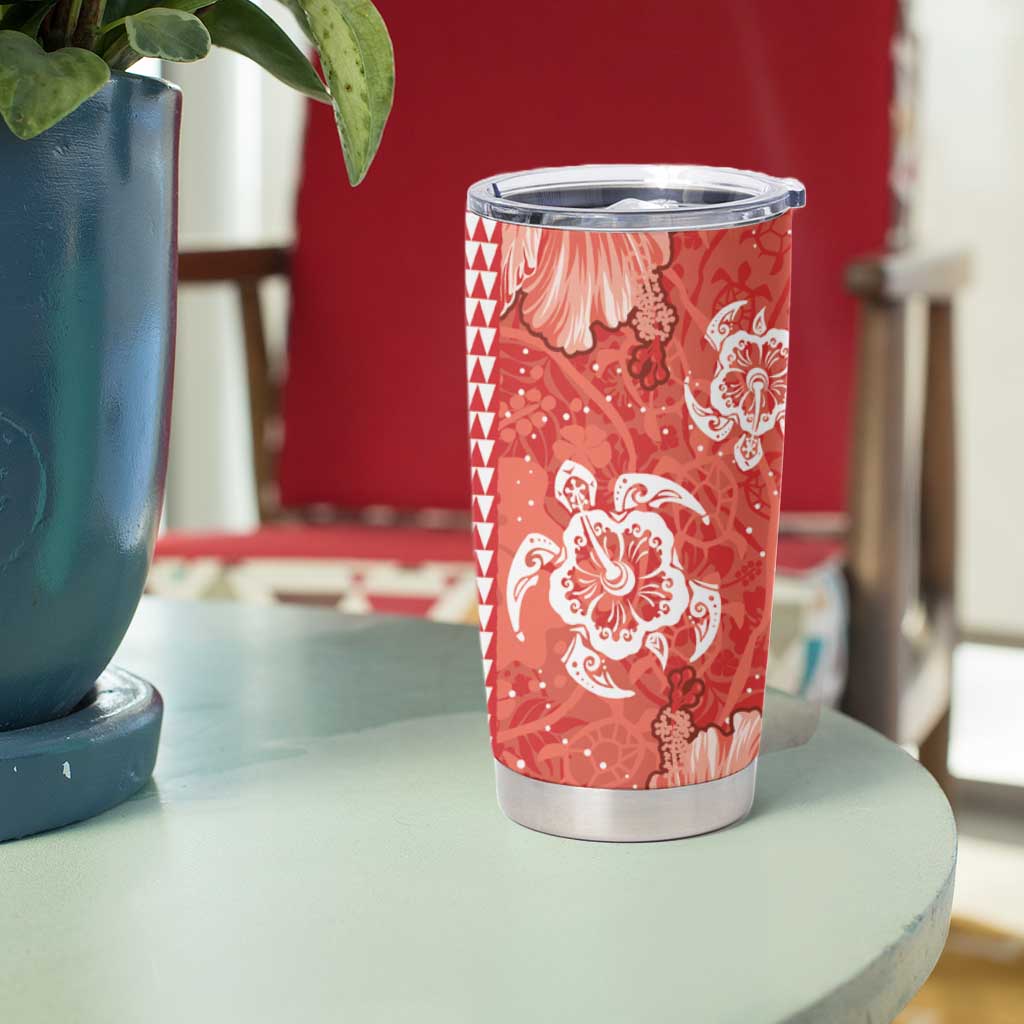 Red Hibiscus Turle Tumbler Cup Hawaiian Style Tribal Tapa Pattern