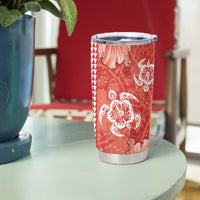 Red Hibiscus Turle Tumbler Cup Hawaiian Style Tribal Tapa Pattern