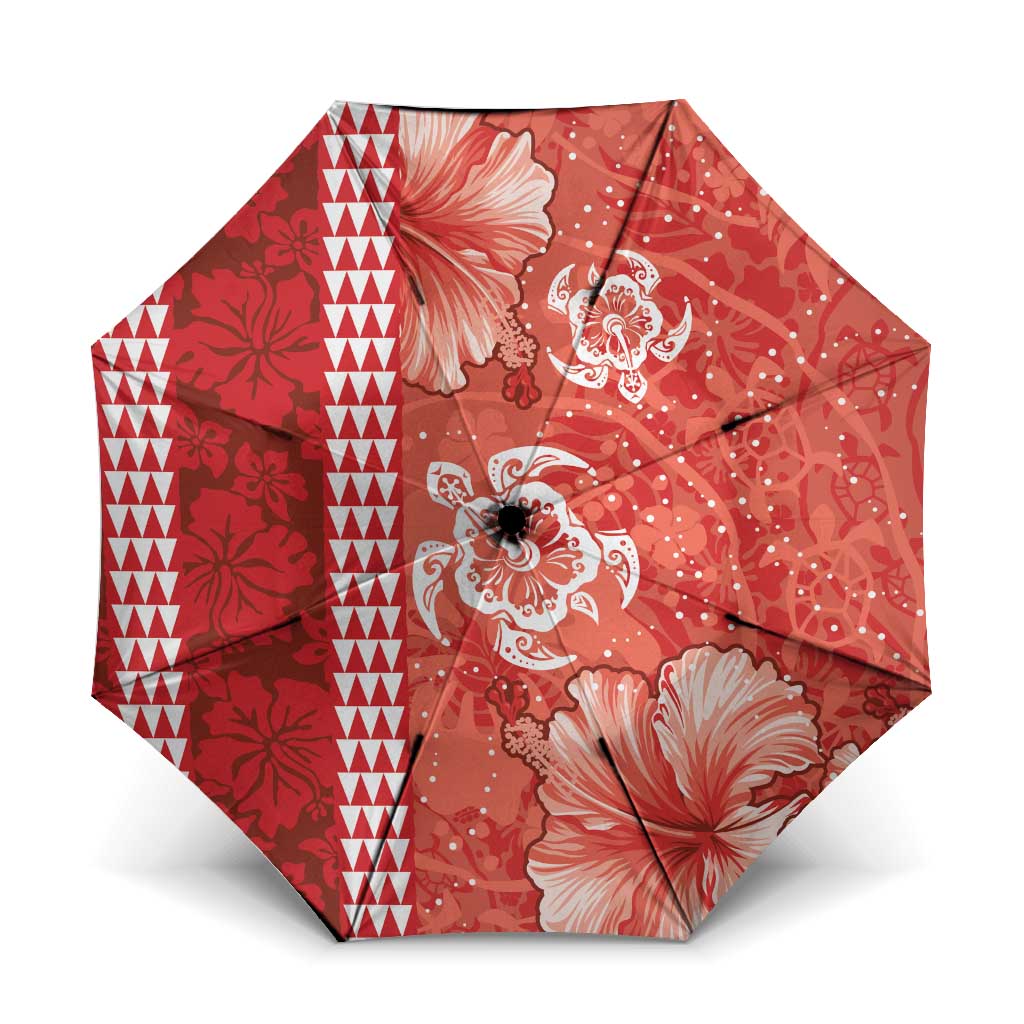 Red Hibiscus Turle Umbrella Hawaiian Style Tribal Tapa Pattern - Polynesian Pride