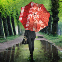 Red Hibiscus Turle Umbrella Hawaiian Style Tribal Tapa Pattern - Polynesian Pride