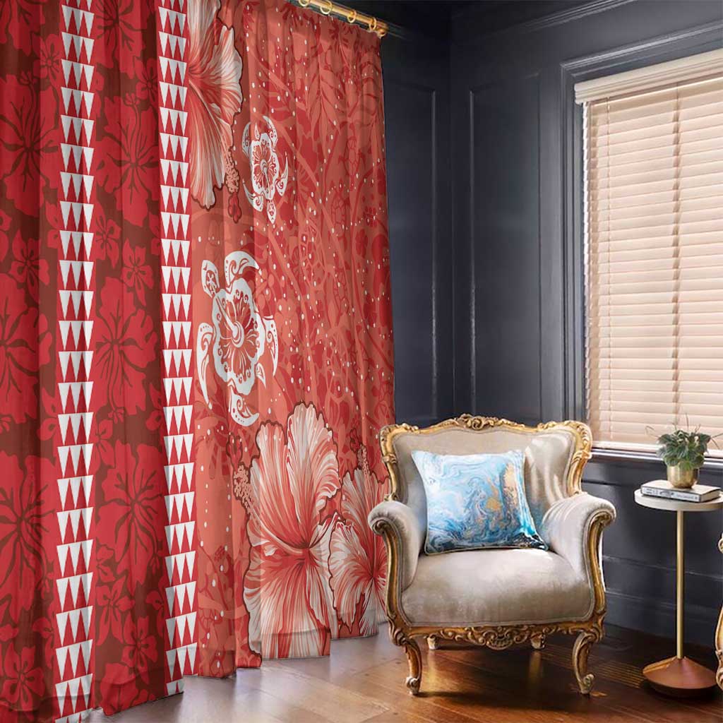 Red Hibiscus Turle Window Curtain Hawaiian Style Tribal Tapa Pattern
