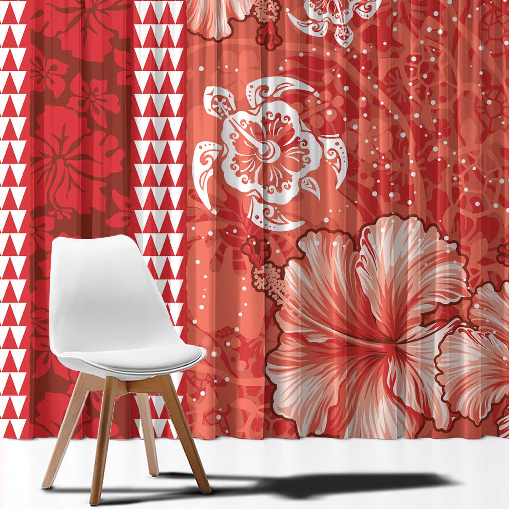 Red Hibiscus Turle Window Curtain Hawaiian Style Tribal Tapa Pattern