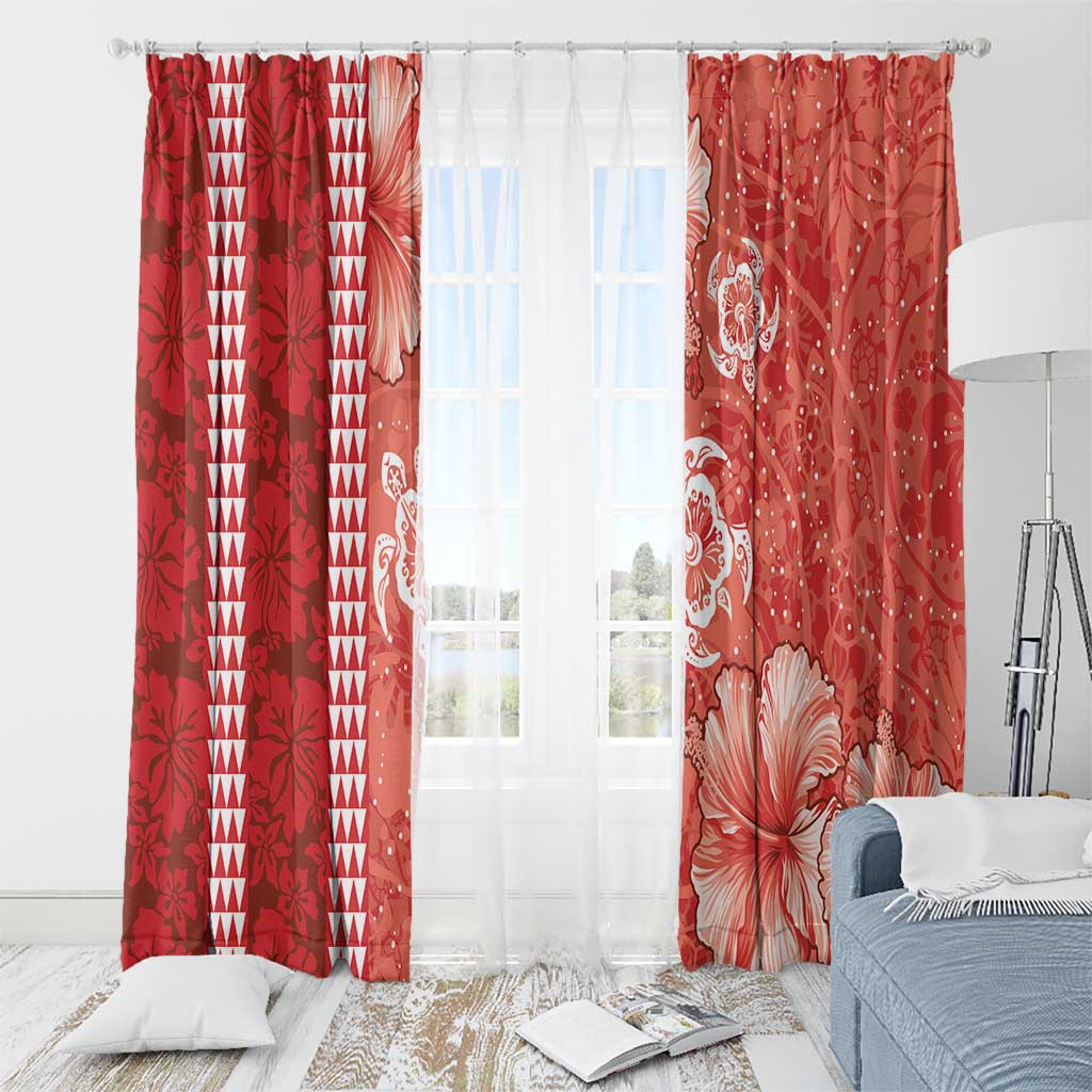 Red Hibiscus Turle Window Curtain Hawaiian Style Tribal Tapa Pattern