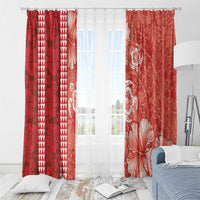 Red Hibiscus Turle Window Curtain Hawaiian Style Tribal Tapa Pattern