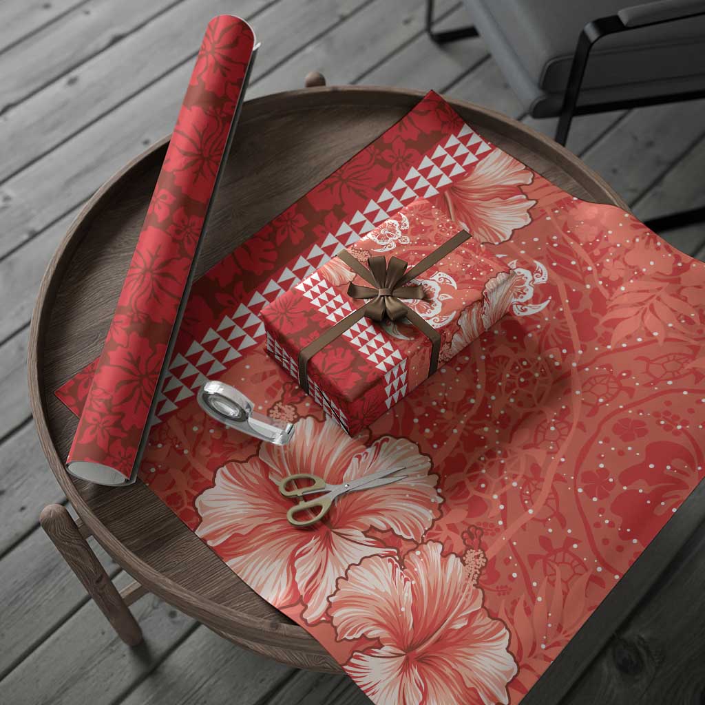 Red Hibiscus Turle Wrapping Paper Hawaiian Style Tribal Tapa Pattern - Polynesian Pride