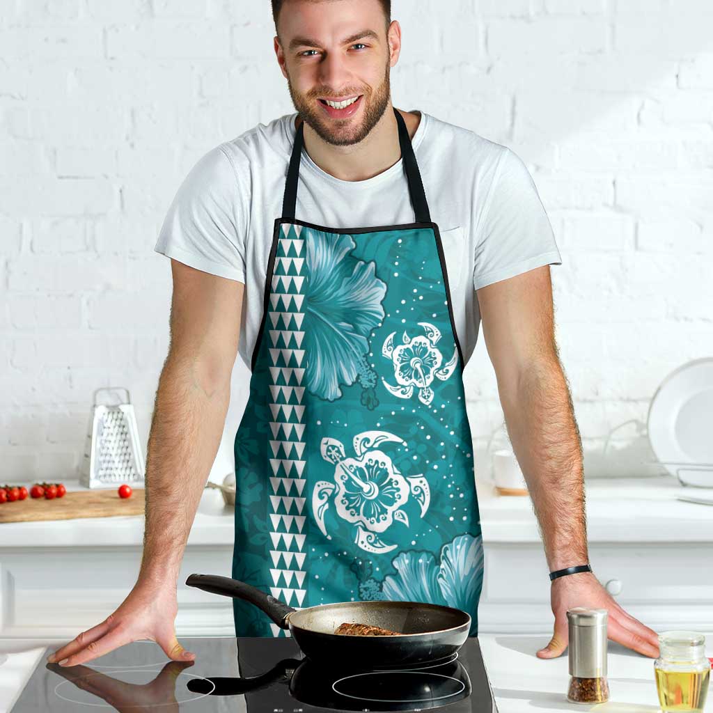 Teal Hibiscus Turle Apron Hawaiian Style Tribal Tapa Pattern - Polynesian Pride