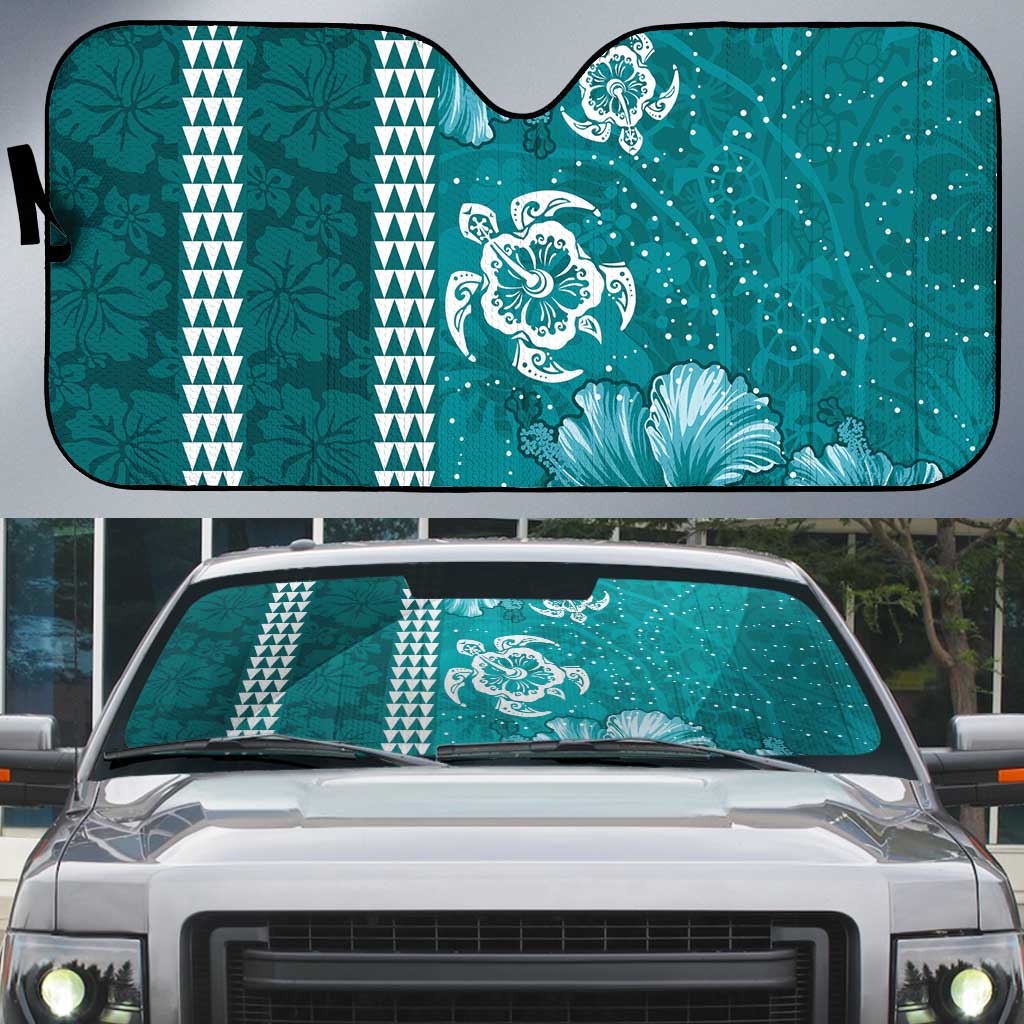 Teal Hibiscus Turle Auto Sun Shade Hawaiian Style Tribal Tapa Pattern - Polynesian Pride