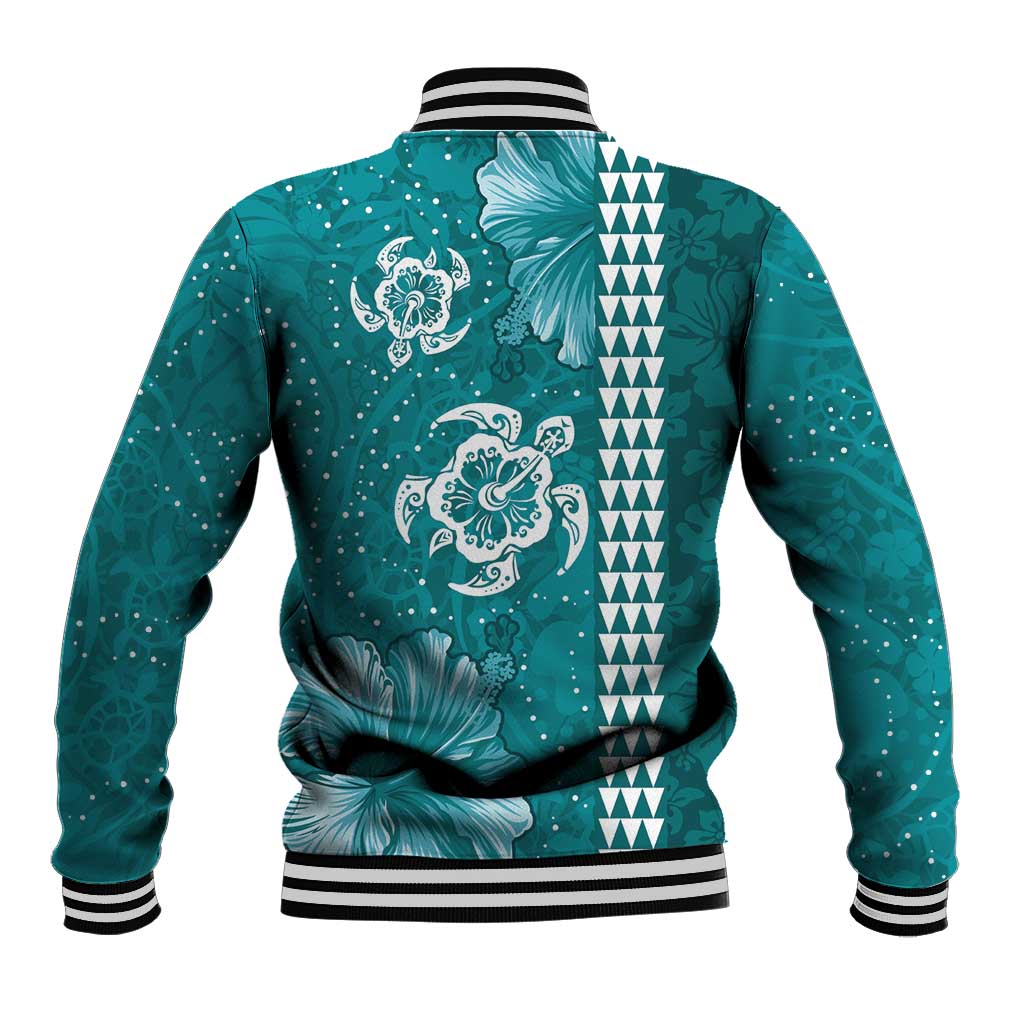 Teal Hibiscus Turle Baseball Jacket Hawaiian Style Tribal Tapa Pattern LT9 - Polynesian Pride