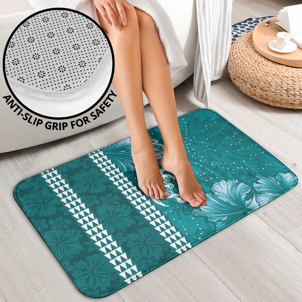 Teal Hibiscus Turle Bathroom Set Hawaiian Style Tribal Tapa Pattern - Polynesian Pride