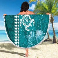 Teal Hibiscus Turle Beach Blanket Hawaiian Style Tribal Tapa Pattern