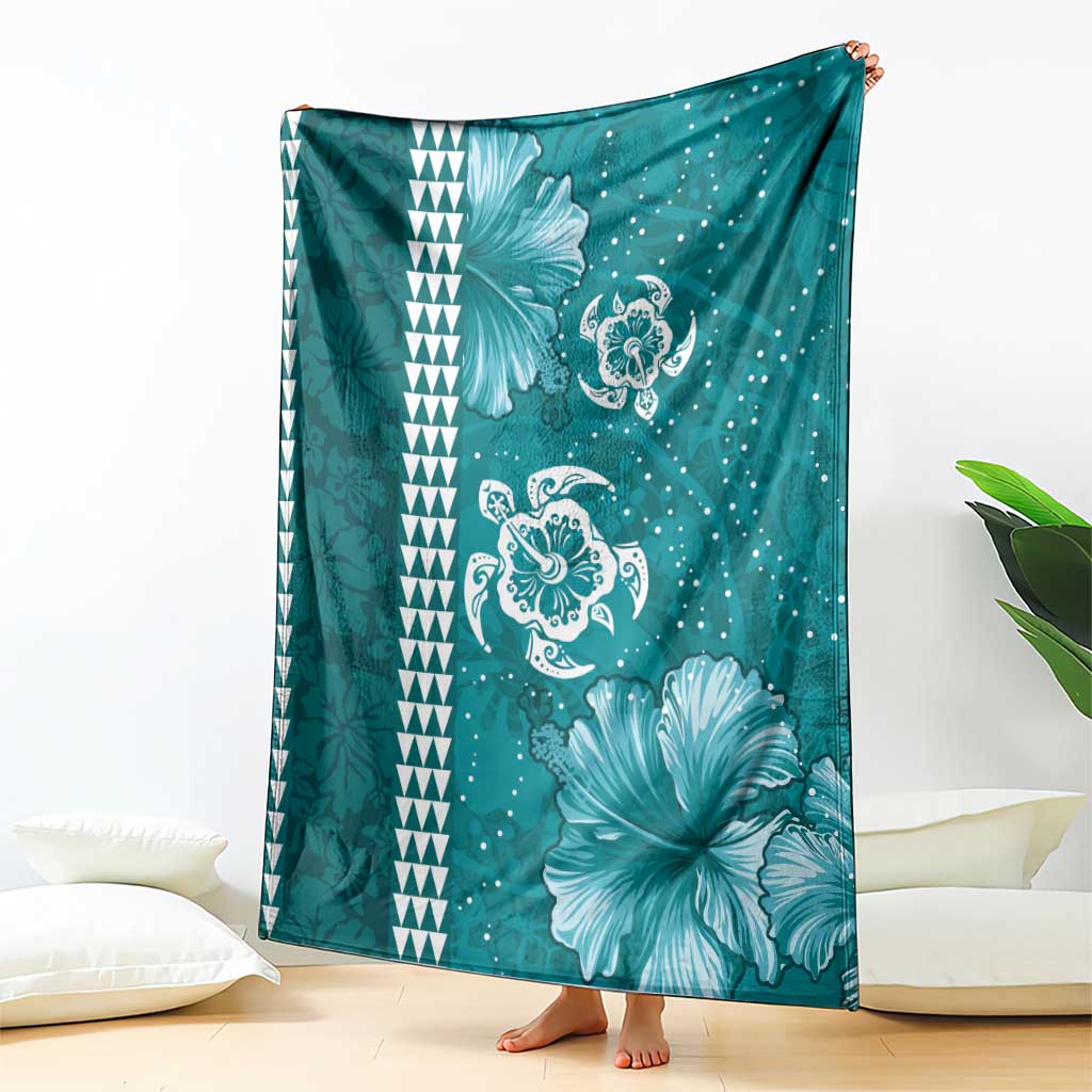 Teal Hibiscus Turle Blanket Hawaiian Style Tribal Tapa Pattern