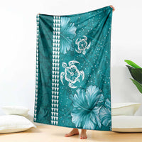 Teal Hibiscus Turle Blanket Hawaiian Style Tribal Tapa Pattern