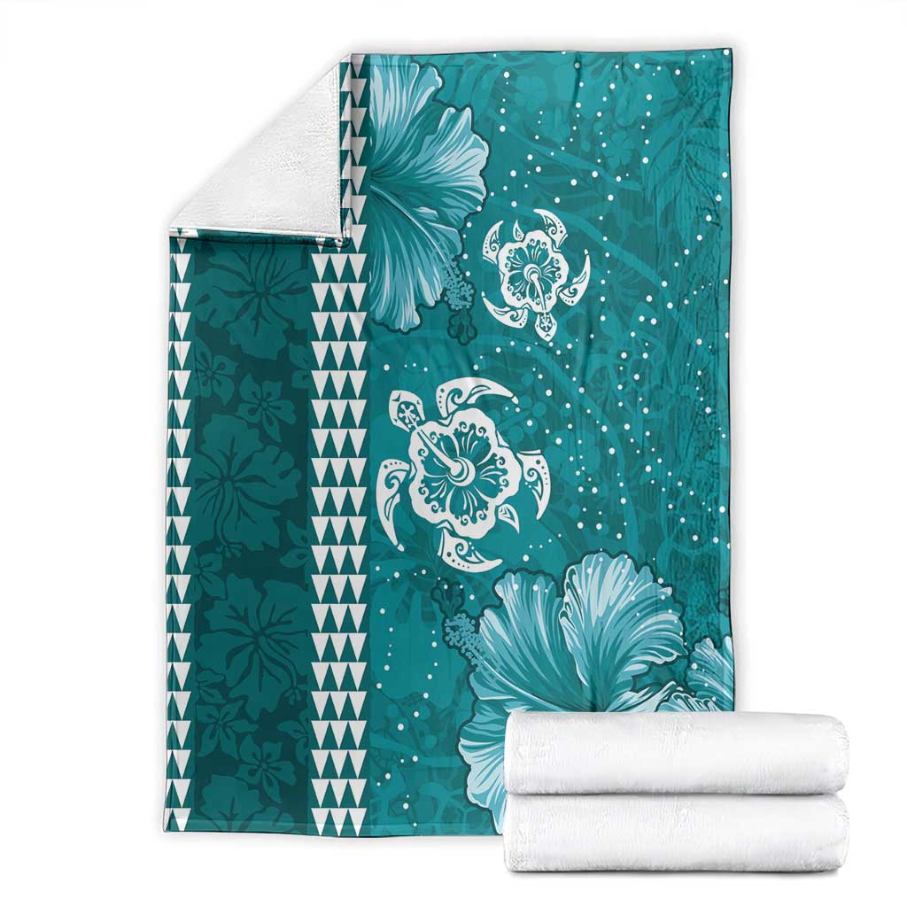 Teal Hibiscus Turle Blanket Hawaiian Style Tribal Tapa Pattern