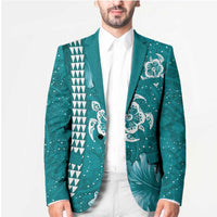 Teal Hibiscus Turle Blazer Hawaiian Style Tribal Tapa Pattern - Polynesian Pride