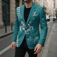 Teal Hibiscus Turle Blazer Hawaiian Style Tribal Tapa Pattern - Polynesian Pride