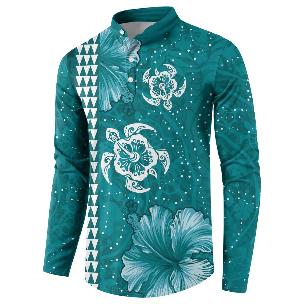 Teal Hibiscus Turle Button Sweatshirt Hawaiian Style Tribal Tapa Pattern LT9 - Polynesian Pride