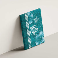 Teal Hibiscus Turle Canvas Wall Art Hawaiian Style Tribal Tapa Pattern