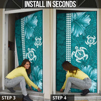 Teal Hibiscus Turle Door Cover Hawaiian Style Tribal Tapa Pattern - Polynesian Pride