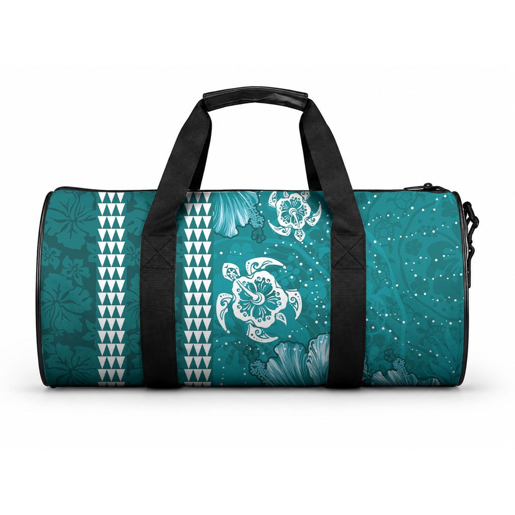 Teal Hibiscus Turtle Duffle Bag Hawaiian Style Tribal Tapa Pattern LT9 One size Teal - Polynesian Pride