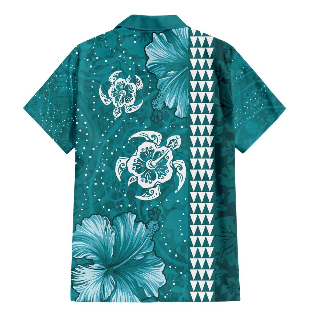 Teal Hibiscus Turle Family Matching Mermaid Dress and Hawaiian Shirt Hawaiian Style Tribal Tapa Pattern