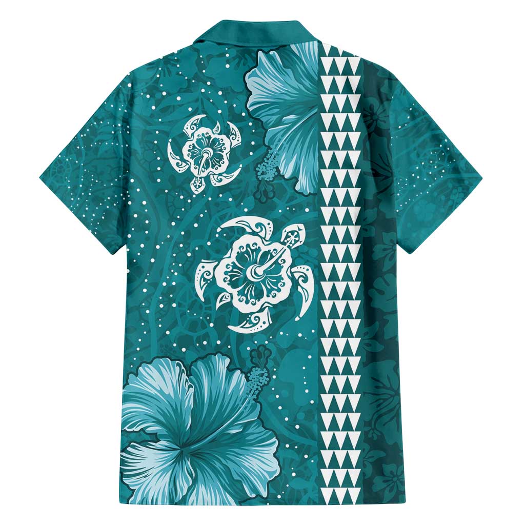 Teal Hibiscus Turle Family Matching Tank Maxi Dress and Hawaiian Shirt Hawaiian Style Tribal Tapa Pattern