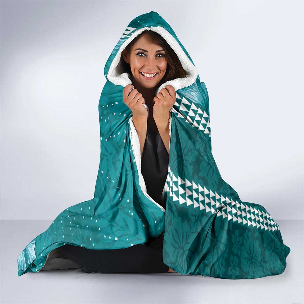 Teal Hibiscus Turle Hooded Blanket Hawaiian Style Tribal Tapa Pattern LT9 - Polynesian Pride