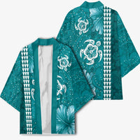 Teal Hibiscus Turle Kimono Hawaiian Style Tribal Tapa Pattern - Polynesian Pride