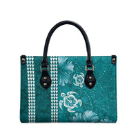 Teal Hibiscus Turle Leather Bag Hawaiian Style Tribal Tapa Pattern - Polynesian Pride