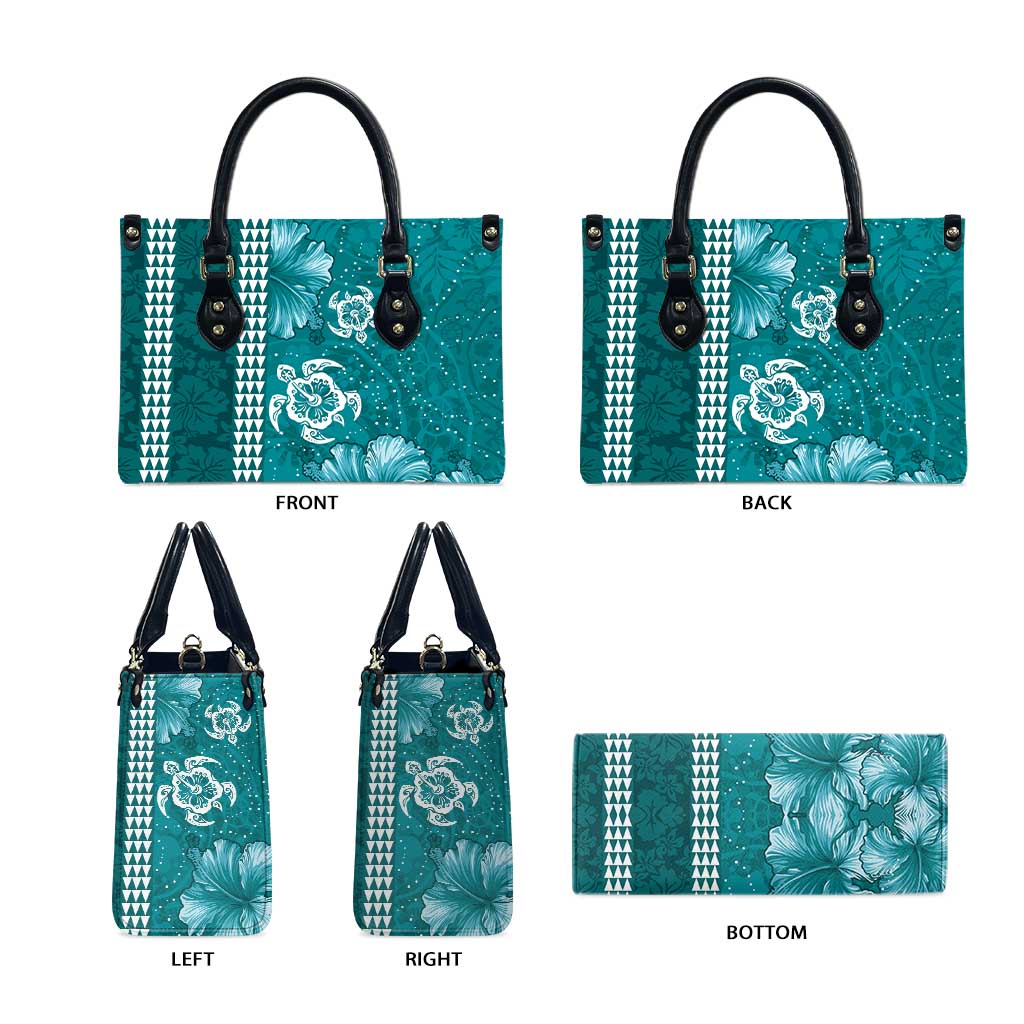 Teal Hibiscus Turle Leather Bag Hawaiian Style Tribal Tapa Pattern - Polynesian Pride