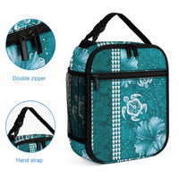 Teal Hibiscus Turtle Lunch Bag Hawaiian Style Tribal Tapa Pattern LT9 - Polynesian Pride