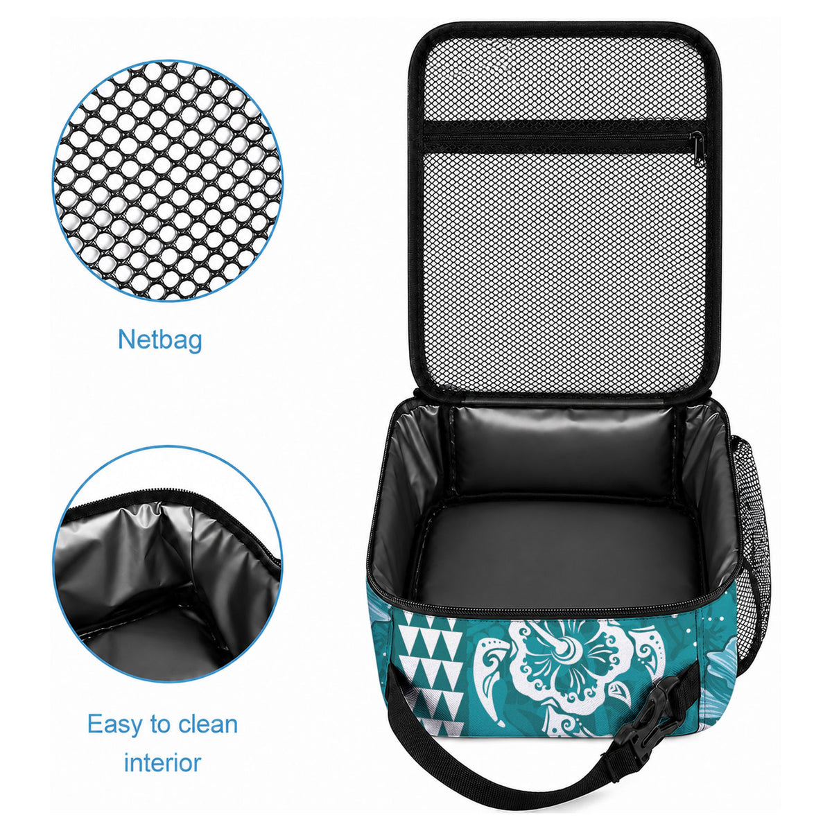 Teal Hibiscus Turtle Lunch Bag Hawaiian Style Tribal Tapa Pattern LT9 - Polynesian Pride