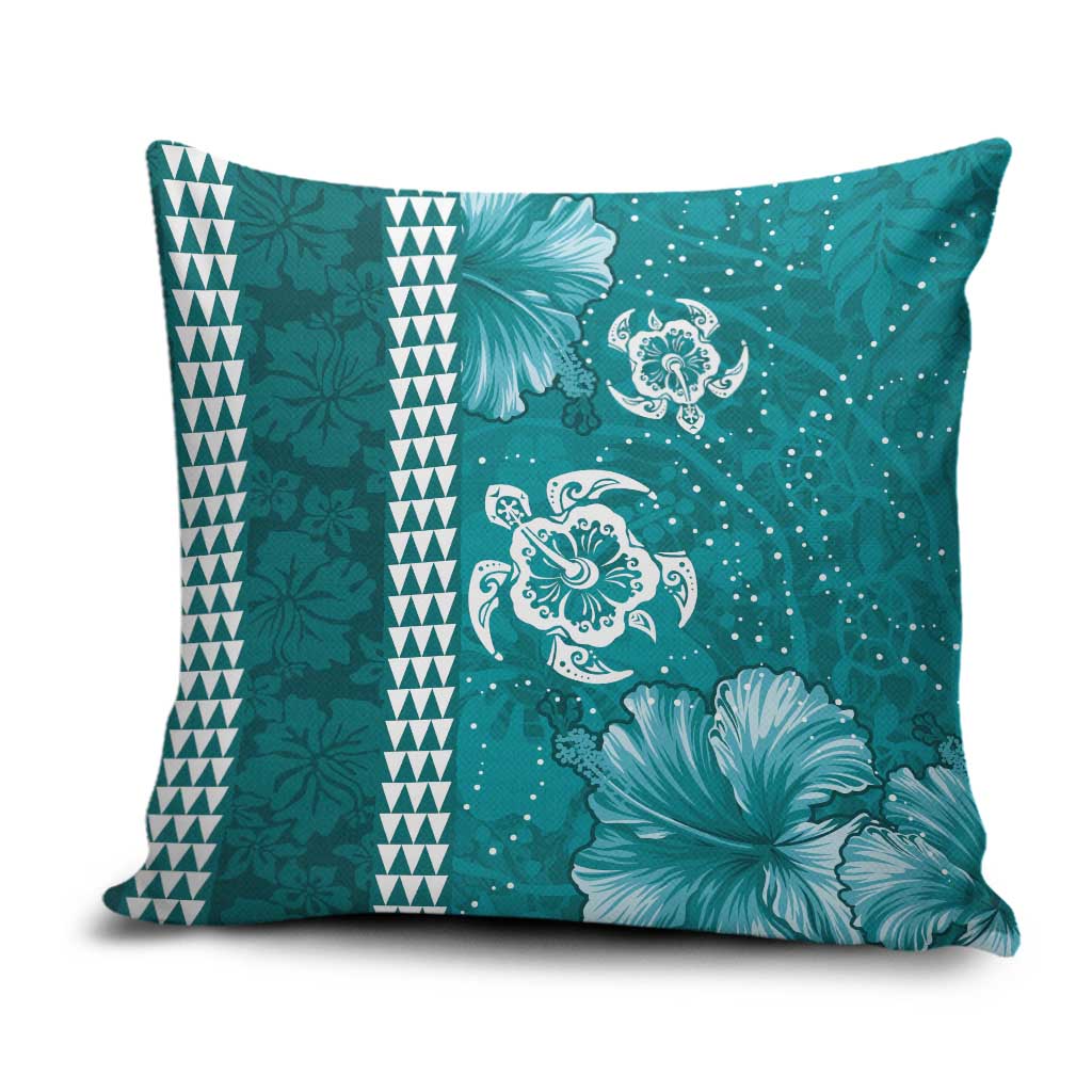 Teal Hibiscus Turle Pillow Cover Hawaiian Style Tribal Tapa Pattern - Polynesian Pride