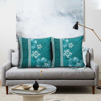 Teal Hibiscus Turle Pillow Cover Hawaiian Style Tribal Tapa Pattern - Polynesian Pride