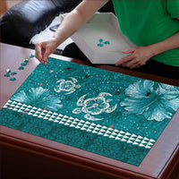Teal Hibiscus Turle Puzzle Hawaiian Style Tribal Tapa Pattern - Polynesian Pride
