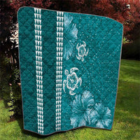 Teal Hibiscus Turle Quilt Hawaiian Style Tribal Tapa Pattern