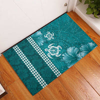 Teal Hibiscus Turle Rubber Doormat Hawaiian Style Tribal Tapa Pattern LT9 - Polynesian Pride