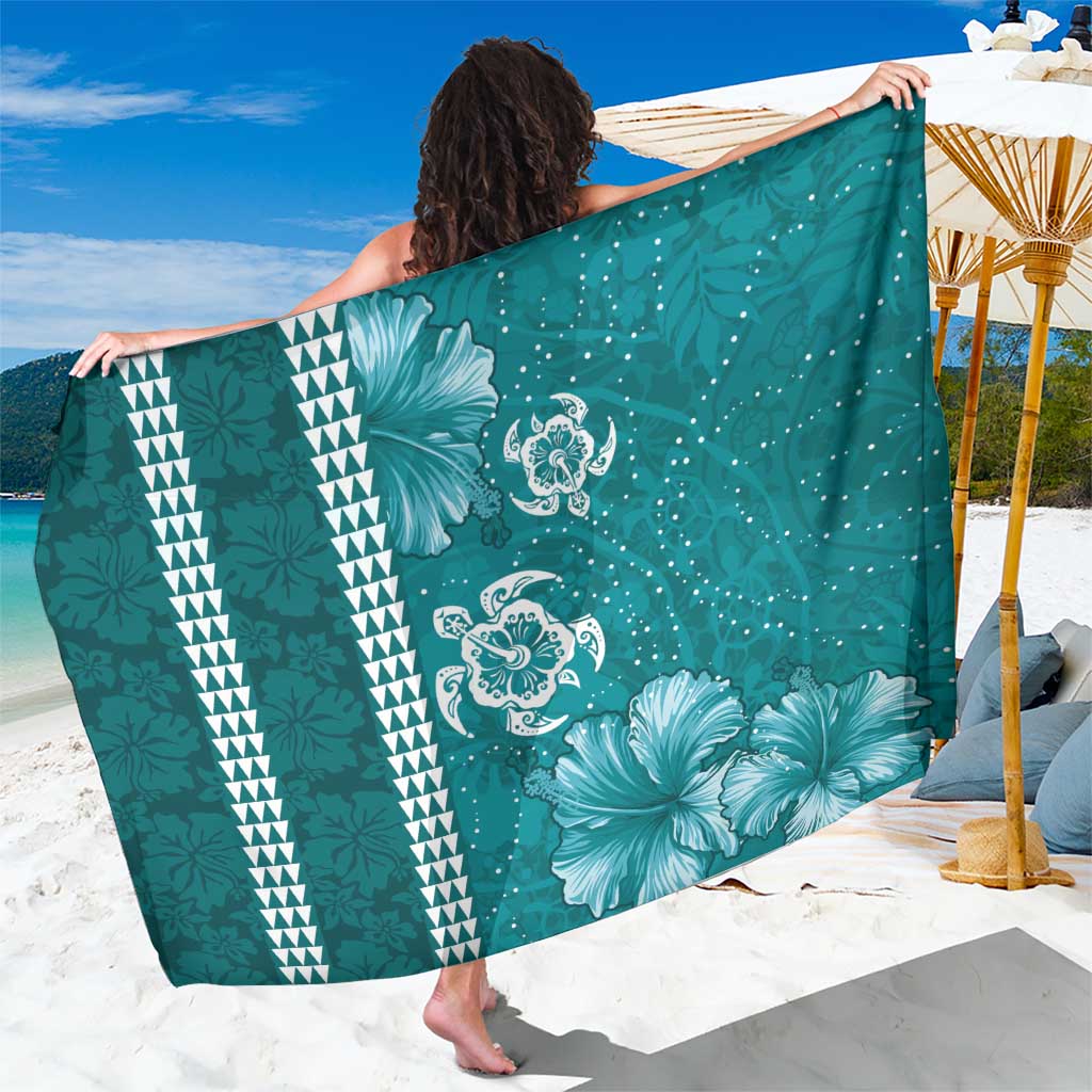 Teal Hibiscus Turle Sarong Hawaiian Style Tribal Tapa Pattern