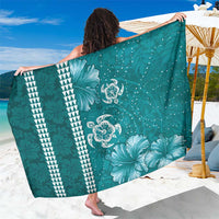 Teal Hibiscus Turle Sarong Hawaiian Style Tribal Tapa Pattern